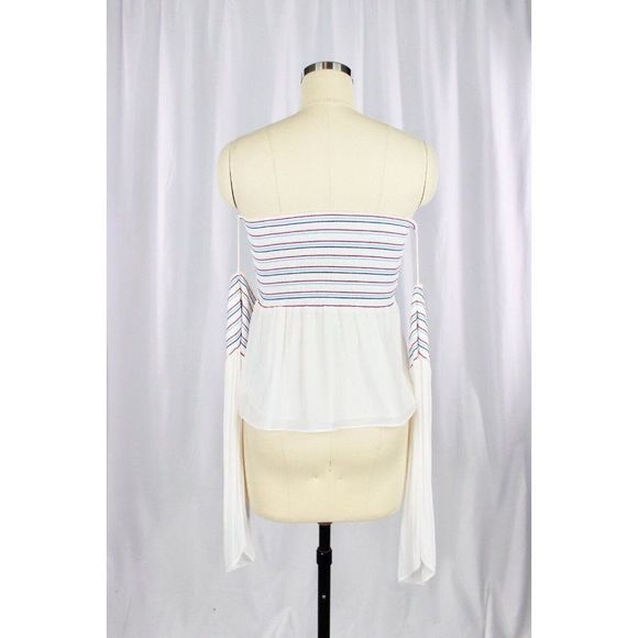 NWOT RAMY BROOK Giuliana White Silky Smocked Off Shoulder Blouse Top, Size XS - Picture 5 of 12